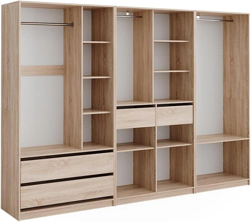 Armoire à Vêtements Vicco Elmo Sonoma 280x200cm - Ensemble de 3 pour Rangement Polyvalent