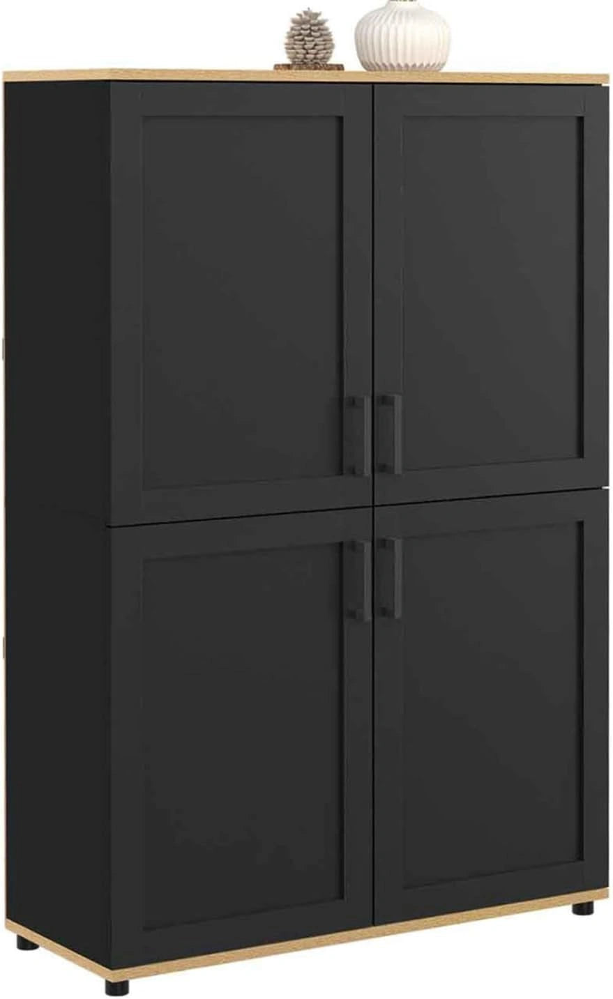 IDMarket - Buffet Haut VITO 4 Portes Noir et Bois, H 125 cm