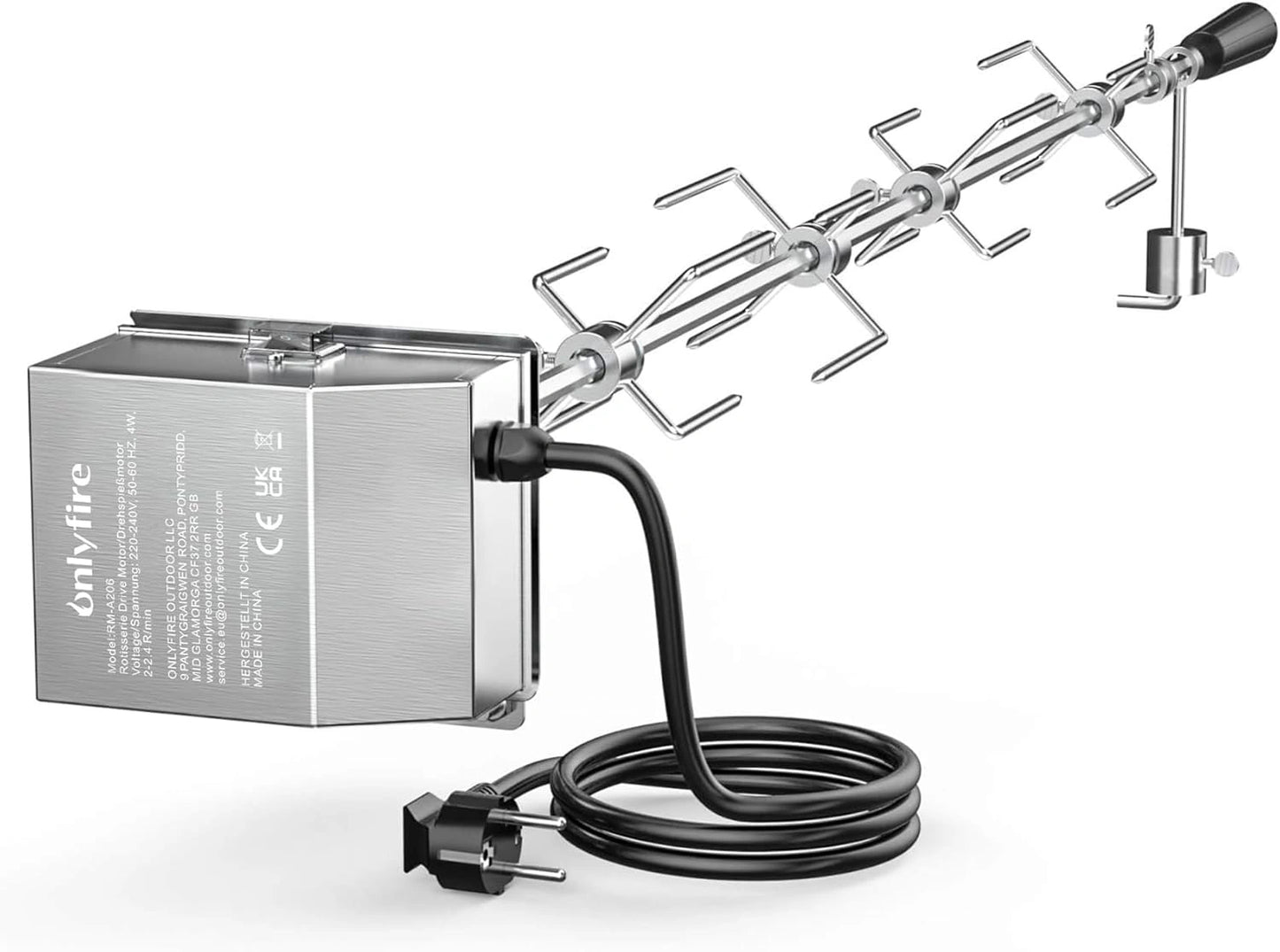 Kit Rôtisserie Universel en Acier Inoxydable avec Brochette et Moteur Électrique 220-240 V, 120 cm