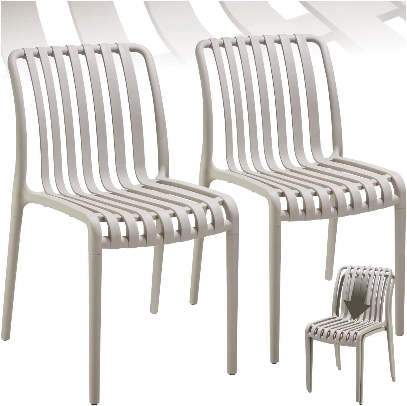 Lot de 2 Chaises de Jardin Empilables Résistantes aux Intempéries - Extérieur Taupe