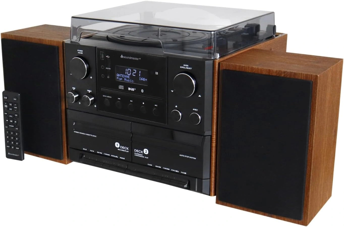 Chaîne Hi-Fi Soundmaster MCD5600BR: Platine Vinyle, DAB+, Double Cassette, CD, USB, MP3, Bluetooth
