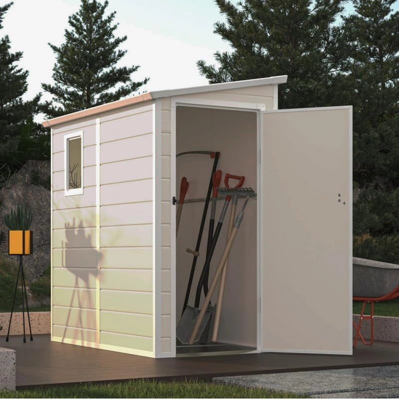 Abri de Jardin en Résine Beige avec Fenêtre et Ventilation - 2,09m², Kit de Fondation et Structure en Acier Galvanisé