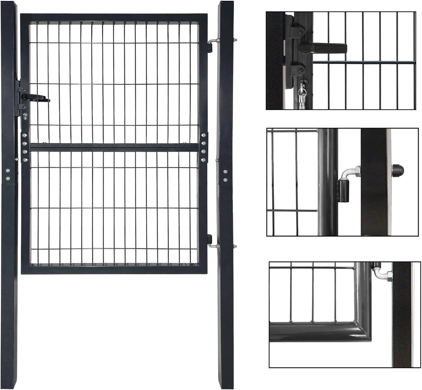 Portail de jardin en acier galvanisé anthracite 100x100 cm avec double fermeture