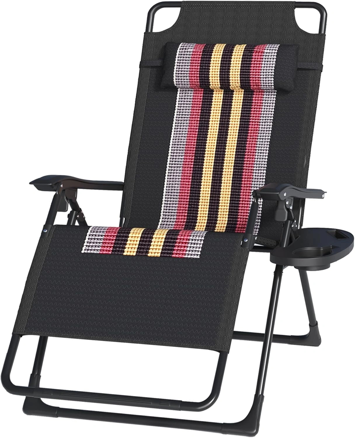 Chaise Longue Pliable de Jardin avec Porte-Gobelet, Dossier Réglable, Fauteuil Relax pour Terrasse - Noir