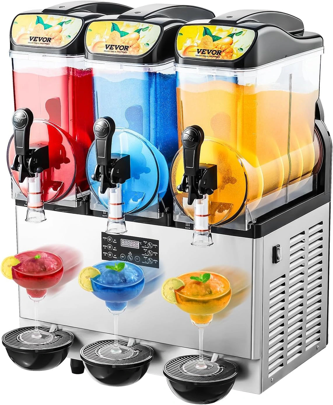 VEVOR Distributeur de Granité 3 x 15 L en Acier Inoxydable - Machine à Boissons Froides pour Restaurants et Bars