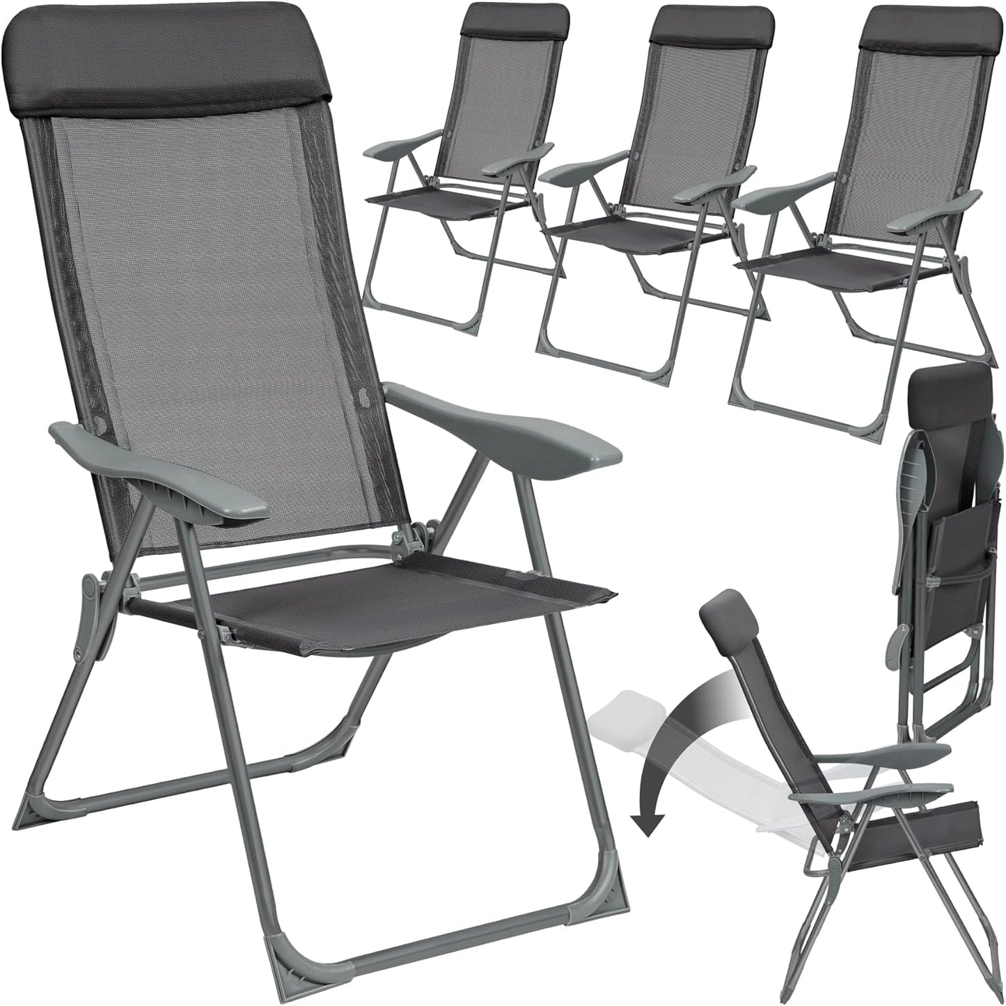 Ensemble de 4 Chaises de Jardin Tectake avec Accoudoirs, Aluminium Inclinable pour Terrasse