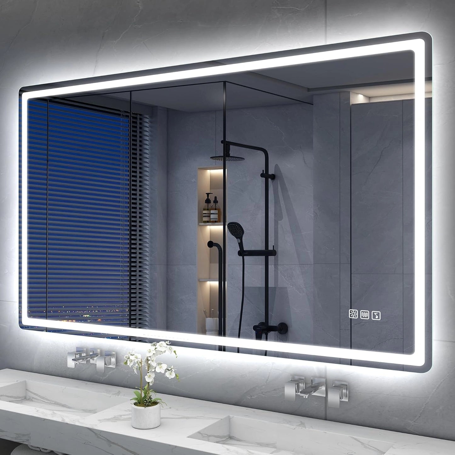 Miroir de Salle de Bain LED Bluetooth avec Éclairage, 120x70cm, Anti-buée, Température de Couleur Réglable, Mémoire, Verre Trempé Haute Définition, IP44, Installation Horizontale/Verticale