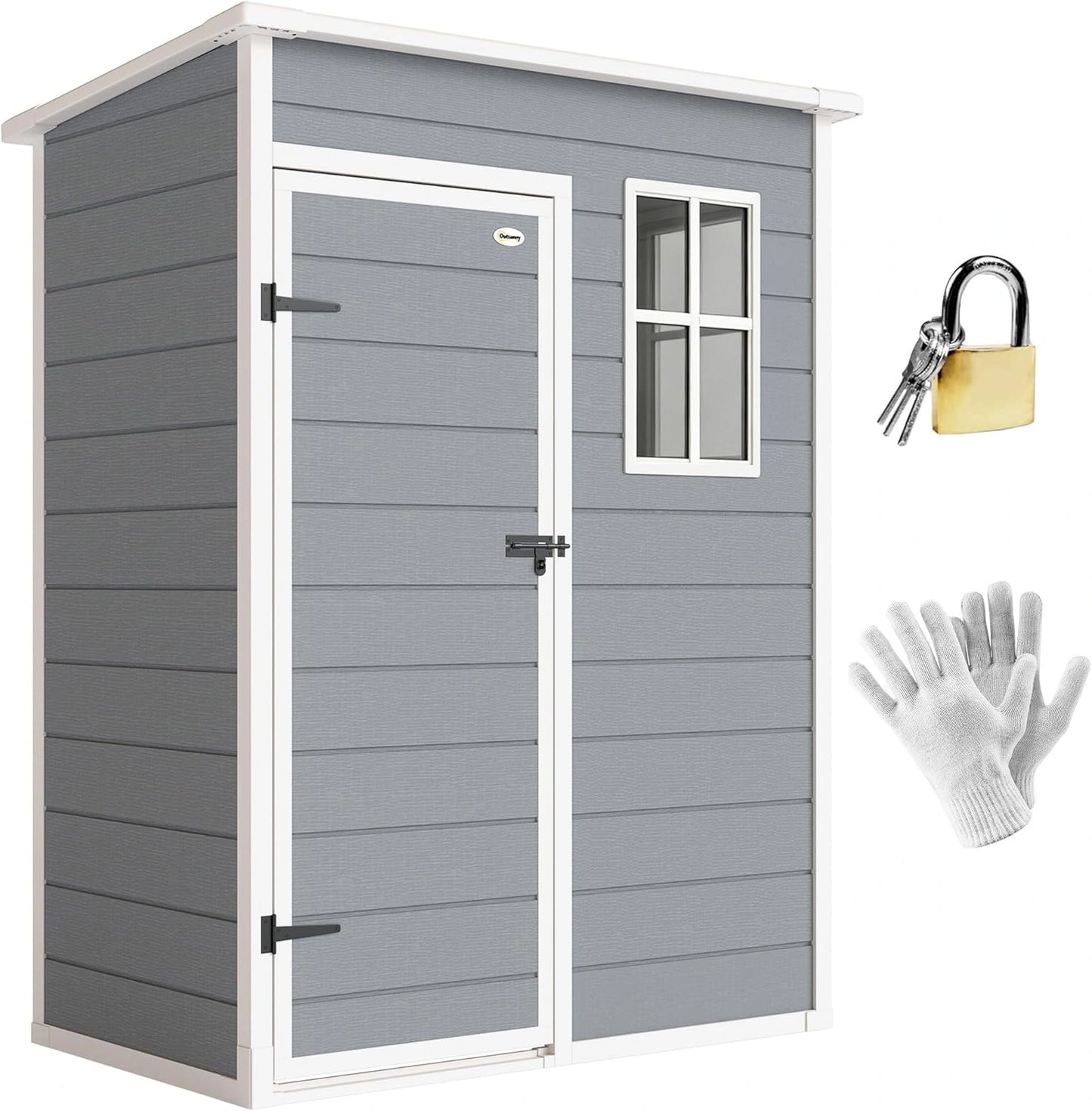 Abri de Jardin Outsunny 1,14 m² avec Porte Sécurisée et Aération, Fenêtre - 151 x 92 x 193 cm - Plastique Gris