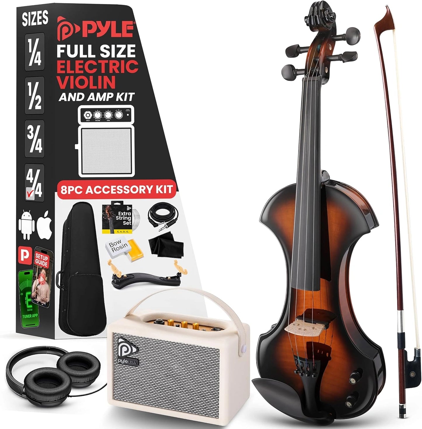 Violon Électronique Silencieux 4/4 pour Adulte avec Amplificateur 10W et Accessoires - Instrument Orchestral en Bois Massif