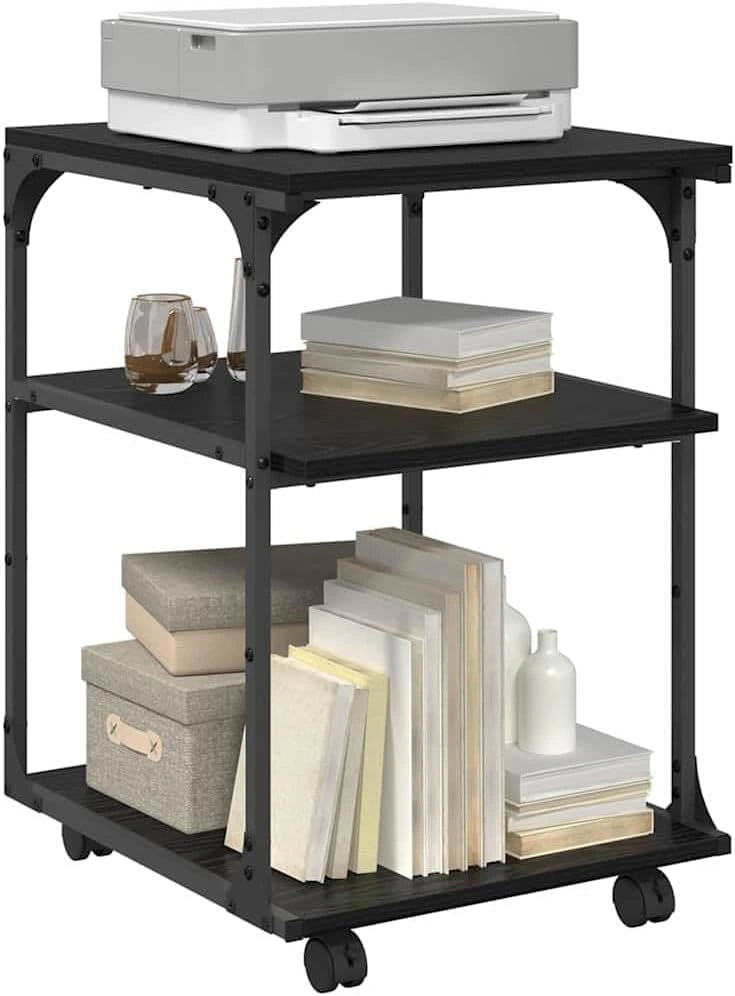 Chariot Mobile pour Imprimante avec Roulettes, Meuble de Bureau en Chêne Noir 43 x 48 x 64 cm