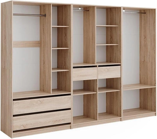 Armoire à Vêtements Vicco Elmo Sonoma 280x200cm - Ensemble de 3 pour Rangement Polyvalent