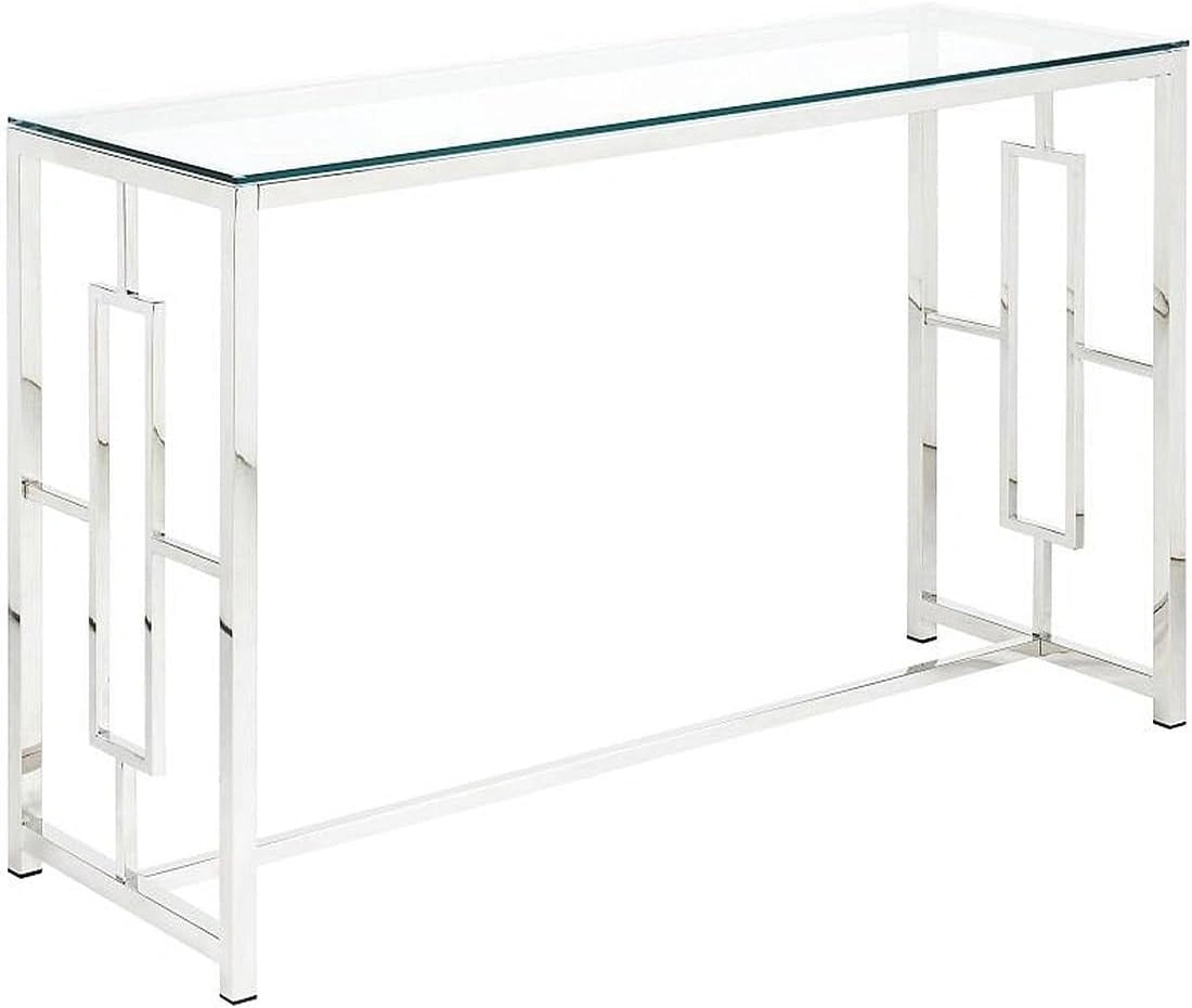 Console Clotilde en Verre Trempé et Acier Chromé - Élégance Moderne
