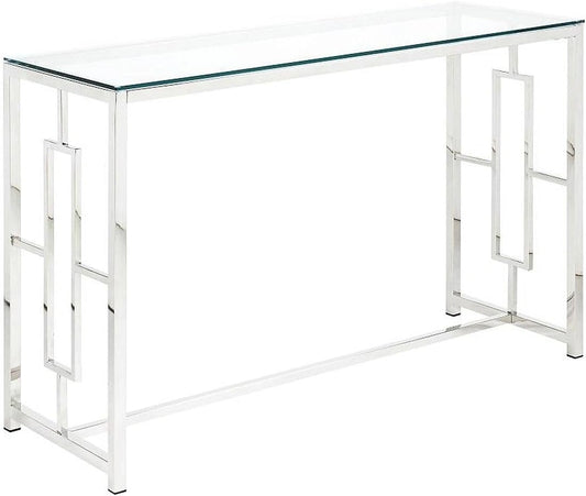 Console Clotilde en Verre Trempé et Acier Chromé - Élégance Moderne