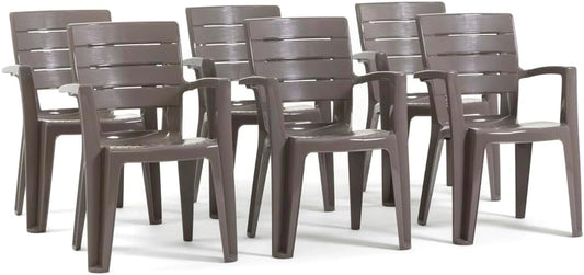 Chaises Empilables d'Extérieur Effet Bois avec Accoudoirs - Lot de 6, Gris Tourterelle