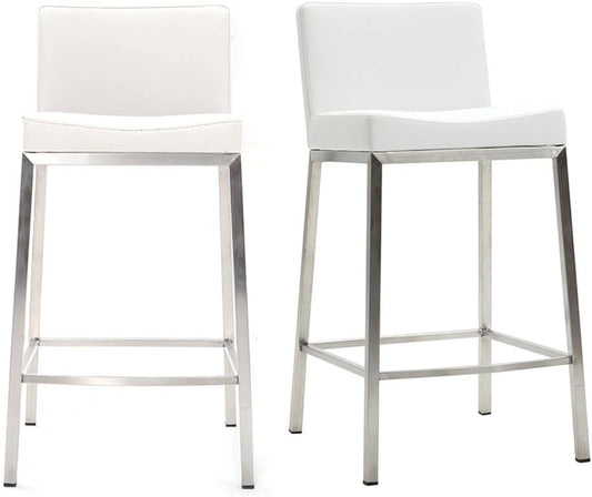 Tabourets de Bar Design Blanc, 66 cm, Lot de 2 - Modèle Epsilon par Miliboo