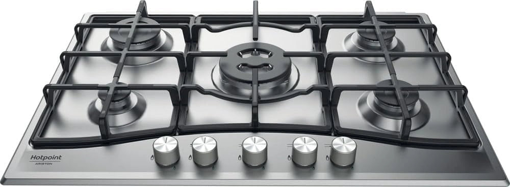 Plaque de Cuisson Gaz 5 Feux Hotpoint - Grilles en Fonte Robustes - Brûleur Triple Couronne - Commandes Faciles d'Accès - Sécurité Anti-Flamme - Idéale pour Cuisines Encastrables
