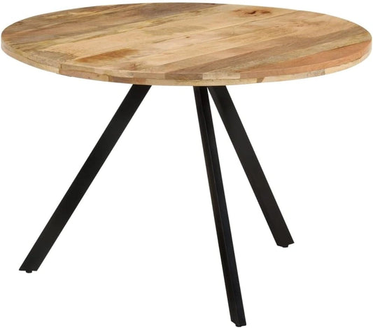 Table Ronde en Bois de Manguier et Métal Noir, Style Industriel pour Salle à Manger