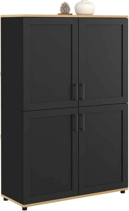 IDMarket - Buffet Haut VITO 4 Portes Noir et Bois, H 125 cm