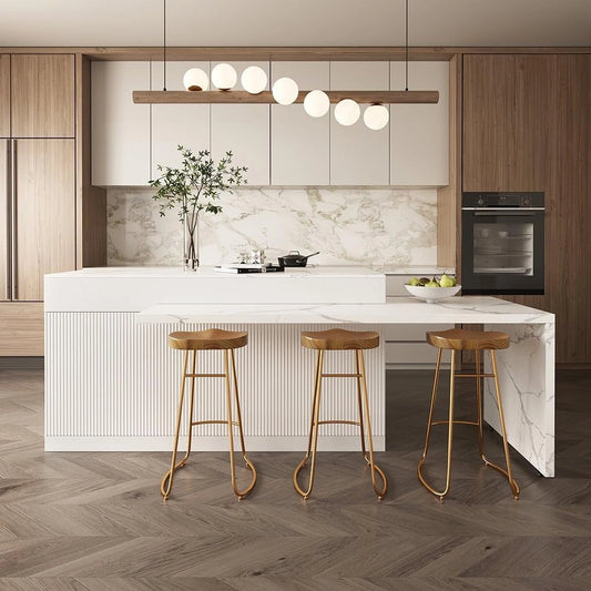 Îlot de Cuisine Extensible Moderne avec Rangement, 3 Tiroirs, 3 Portes et 2 Étagères, Bois Imperméable, Longueur Ajustable 205-268 cm