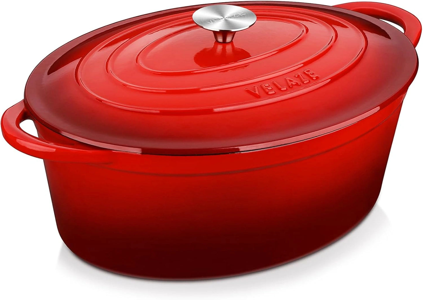 Velaze Cocotte en Fonte Émaillée Ovale 7L, 34cm, Compatible Induction, Gaz, Four, Rouge