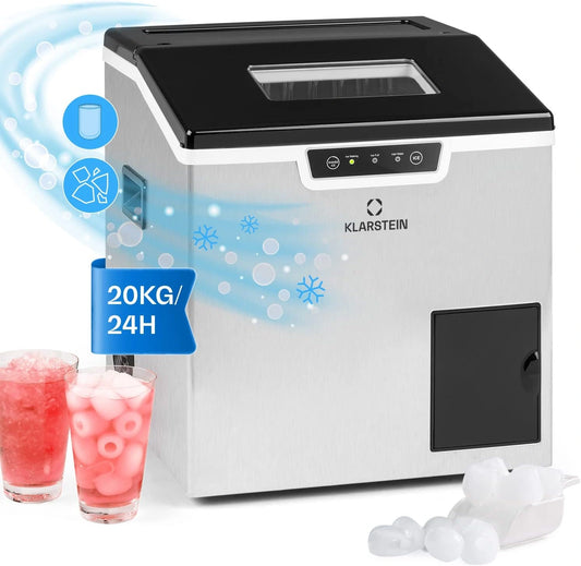 Klarstein Machine à Glace 3L, Production 20kg/jour, Glaçons Concassés ou Boules, Ice Maker Auto-nettoyant avec Alarme