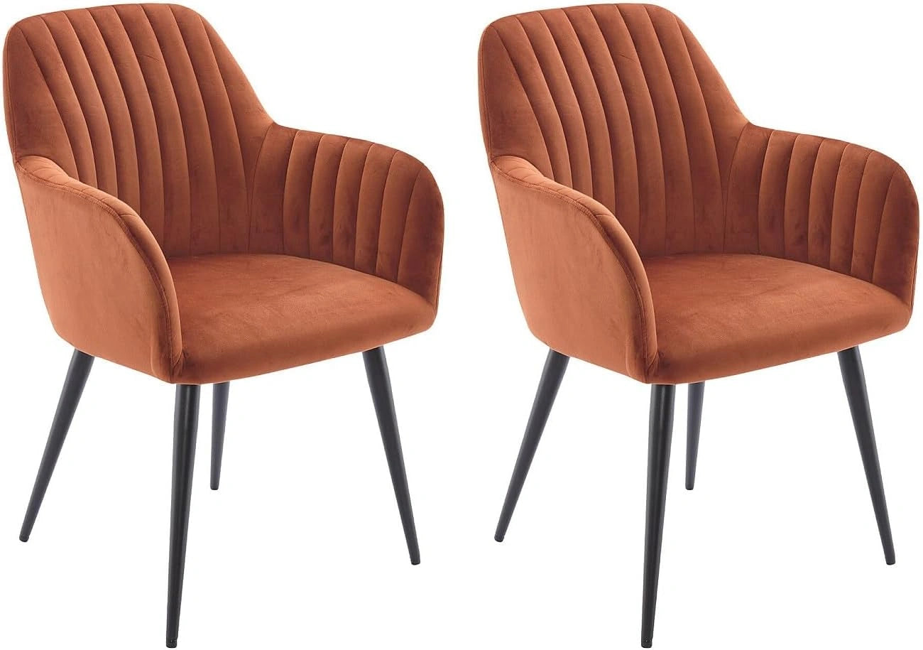 Ensemble de 2 chaises en velours terracotta avec accoudoirs en métal noir - Eleana