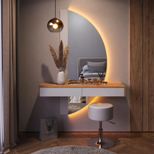 Coiffeuse avec LED et Tabouret Réglable Vicco Melisa 120cm Blanc