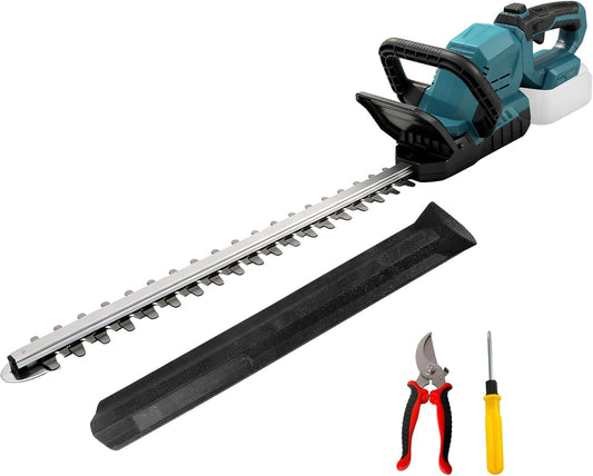 Taille-haie électrique 52 cm sans fil, moteur sans balais, compatible batterie 18V, espacement 15mm, tête pivotante 180° (bleu, sans batterie)