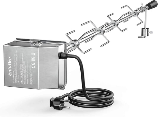 Kit Rôtisserie Universel en Acier Inoxydable avec Brochette et Moteur Électrique 220-240 V, 120 cm