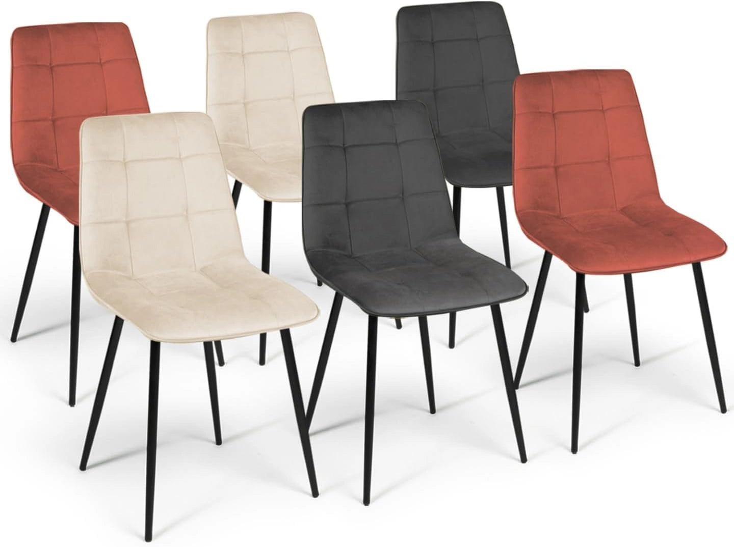 Chaises Mila en Velours Lot de 6 - Terracotta, Gris Foncé, Beige