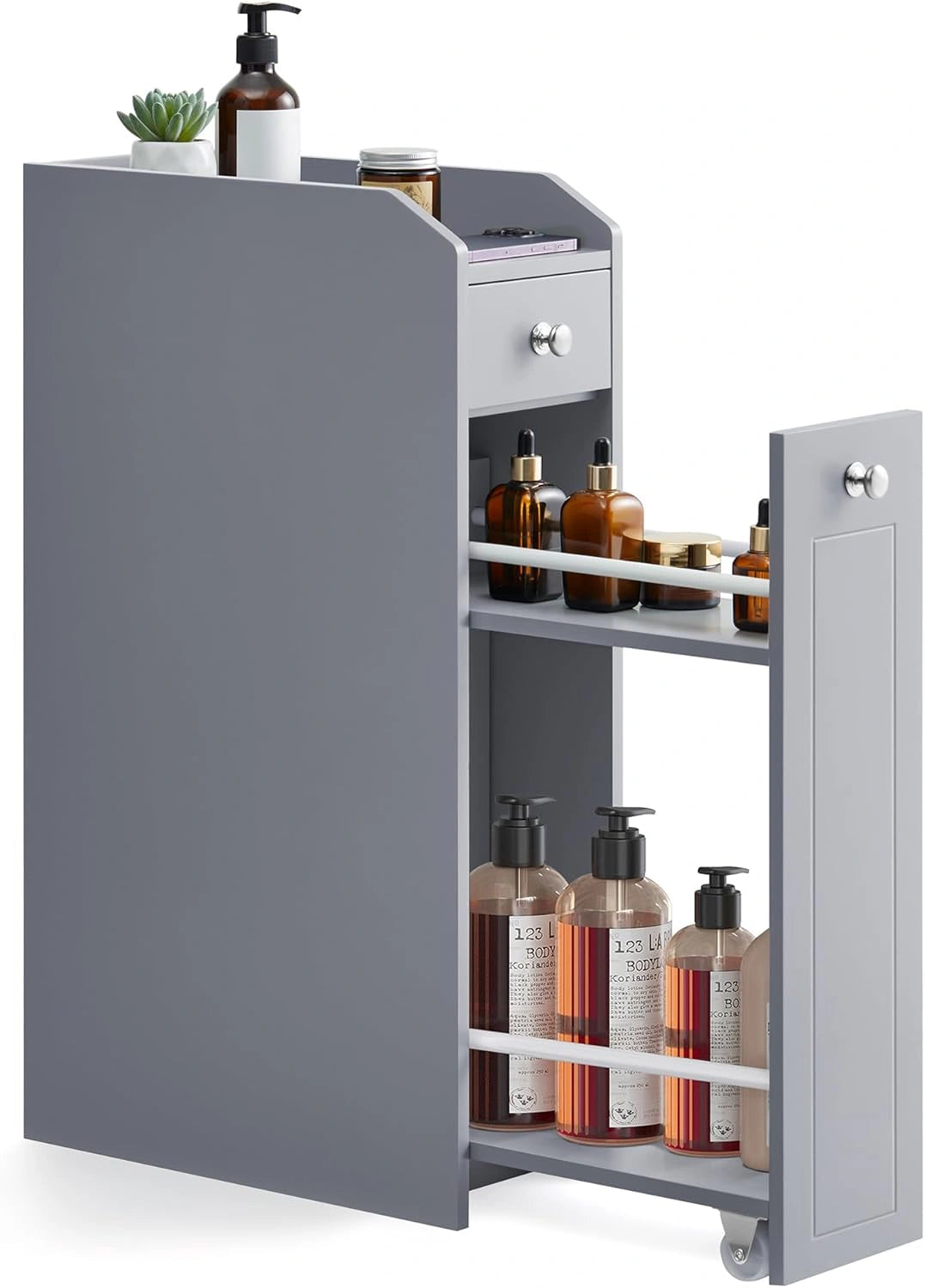 VASAGLE Armoire de Toilette Compacte avec Rangement Intégré, Élégant Placard de Salle de Bains, Tiroir et Espace pour Papier Toilette, Design Moderne, Gris
