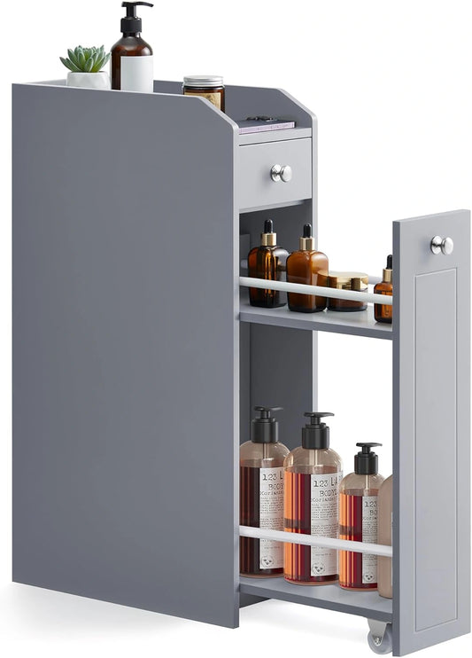 VASAGLE Armoire de Toilette Compacte avec Rangement Intégré, Élégant Placard de Salle de Bains, Tiroir et Espace pour Papier Toilette, Design Moderne, Gris