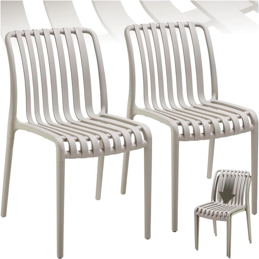 Lot de 2 Chaises de Jardin Empilables Résistantes aux Intempéries - Extérieur Taupe