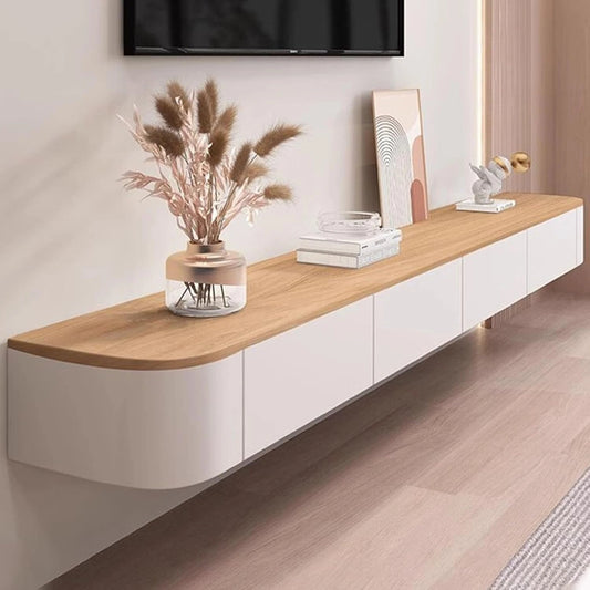 Meuble TV Mural Noir en Bois avec Tiroirs, Design Moderne, Étagère de Rangement 120cm pour Salon