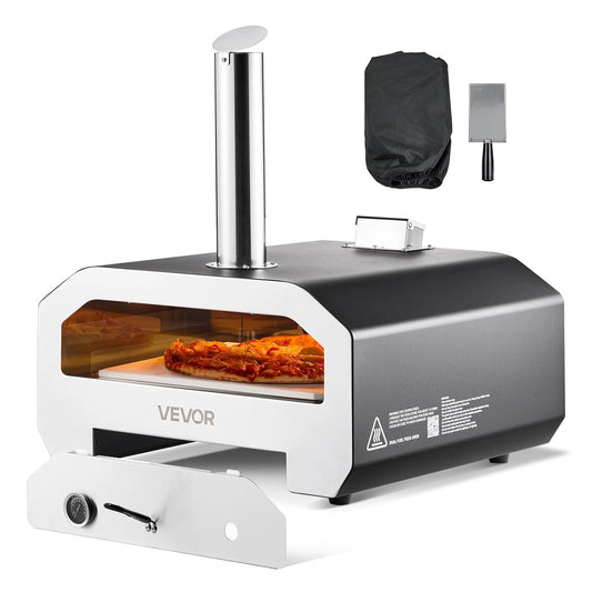 VEVOR Four à Pizza Extérieur Multifonction au Gaz et Pellets avec Thermomètre et Rotation Électrique, Idéal pour Jardin et Terrasse