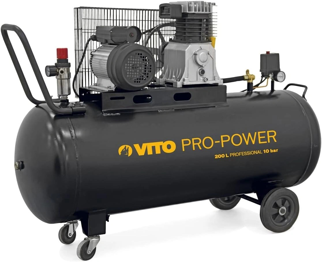Compresseur d'air VITO 200L 3000W 4CV 230V - 10 Bar - 400L/min - Courroie et moteur lubrifié - Atelier et industrie - Mobile