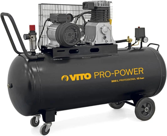 Compresseur d'air VITO 200L 3000W 4CV 230V - 10 Bar - 400L/min - Courroie et moteur lubrifié - Atelier et industrie - Mobile