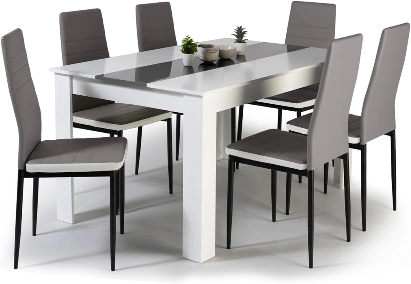 Ensemble Salle à Manger Georgia 140 cm avec Table Blanche/Grise et 6 Chaises Romane