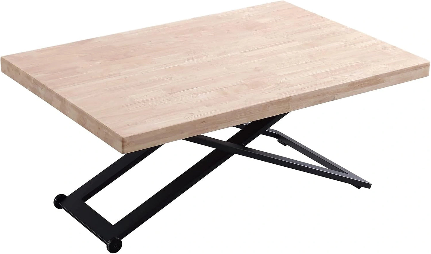 Table Basse Réglable en Bois de Chêne et Métal Noir, 120x80x49-76 cm