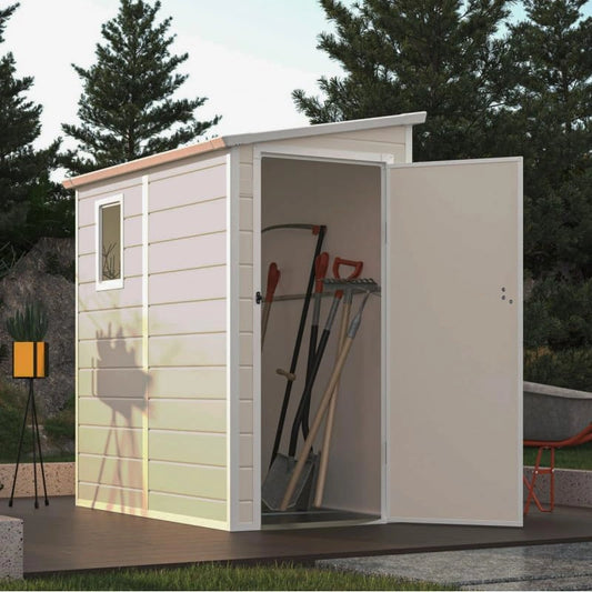 Abri de Jardin en Résine Beige avec Fenêtre et Ventilation - 2,09m², Kit de Fondation et Structure en Acier Galvanisé