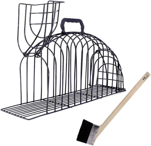 Ensemble de Toilettage pour Chat avec Cage de Bain Metal Ventilé Noir et Brosse Inclus
