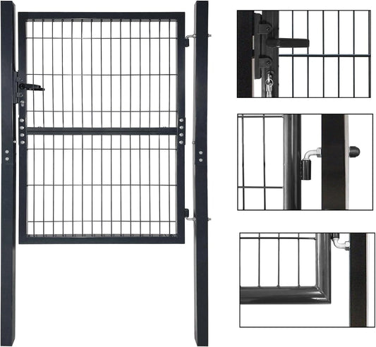 Portail de jardin en acier galvanisé anthracite 100x100 cm avec double fermeture
