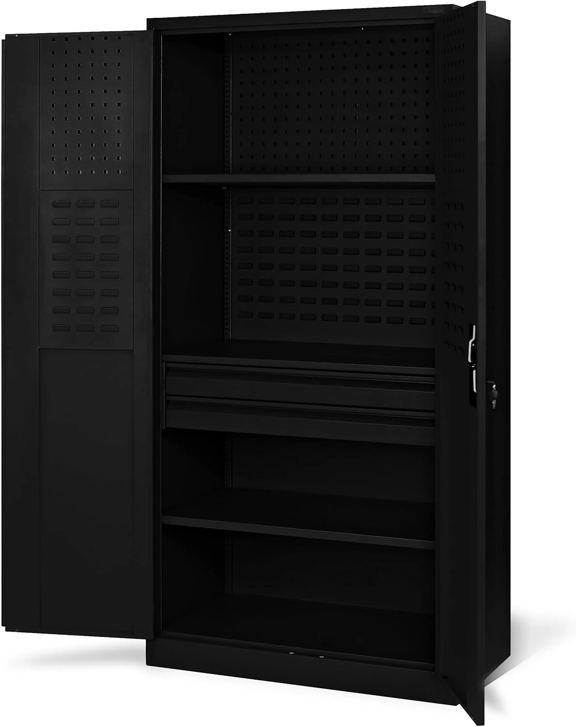 Armoire à Outils en Métal avec Tiroirs et Étagères - Noir, 185x92x50 cm