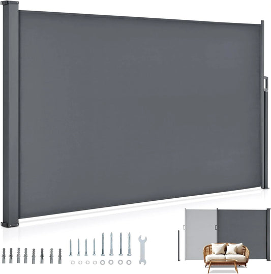 Paravent Extensible 180 x 300 cm pour Balcon et Jardin, Protection Solaire et Intimité, Gris Foncé