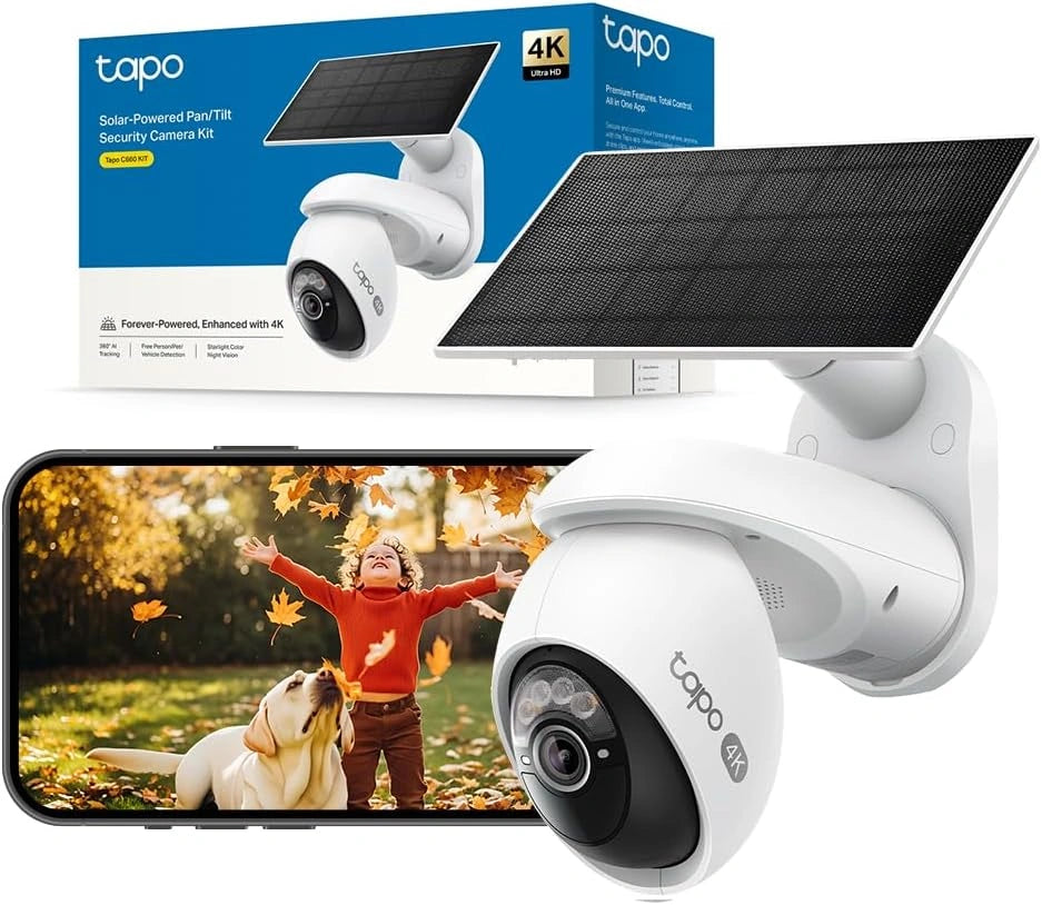 Caméra Extérieure 4K 8MP avec Panneau Solaire, 360° et Vision Nocturne