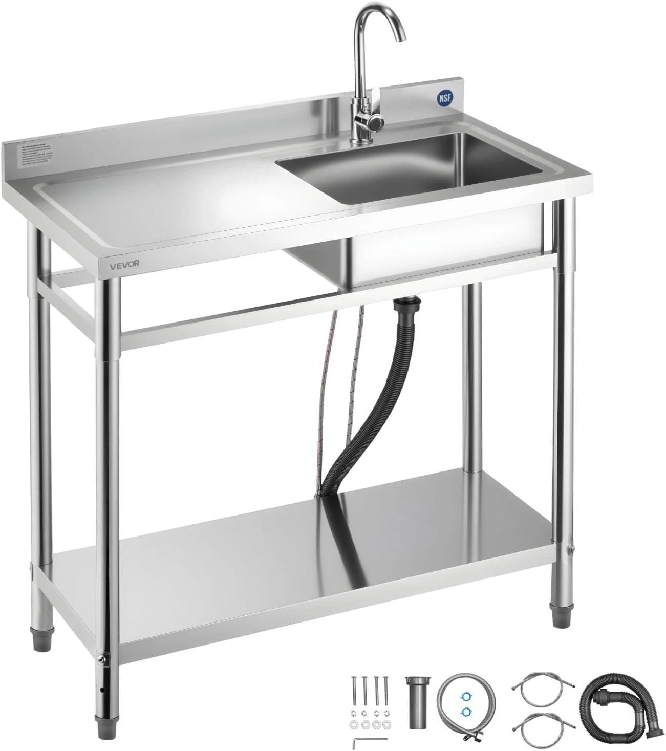 Évier en Inox Autonome pour Cuisine, Garage ou Restaurant avec Mitigeur et Tuyau 100x50x94cm