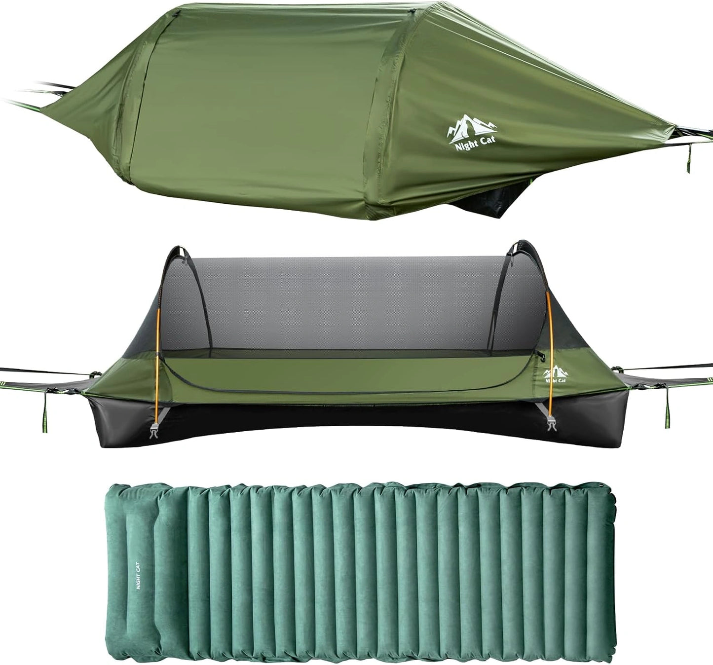 Hamac de Randonnée avec Moustiquaire et Protection Imperméable pour 1 Personne - Vert
