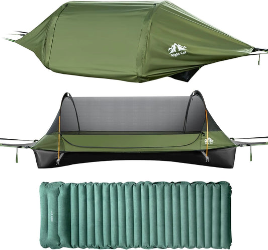 Hamac de Randonnée avec Moustiquaire et Protection Imperméable pour 1 Personne - Vert
