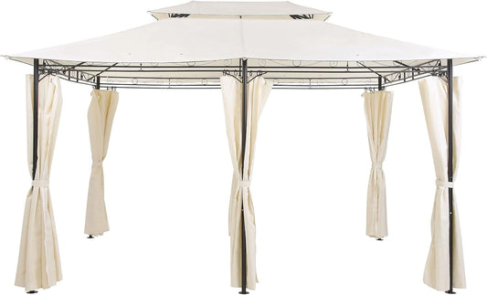 Pavillon de Jardin Rectangulaire avec Rideaux en Acier Beige pour Extérieur Élégant