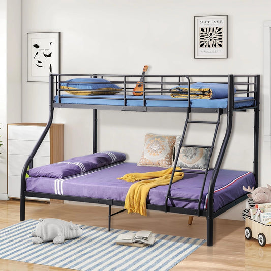 Lit superposé triple en métal Anthracite avec matelas, échelle et barrières de sécurité inclus, idéal pour enfants et adultes
